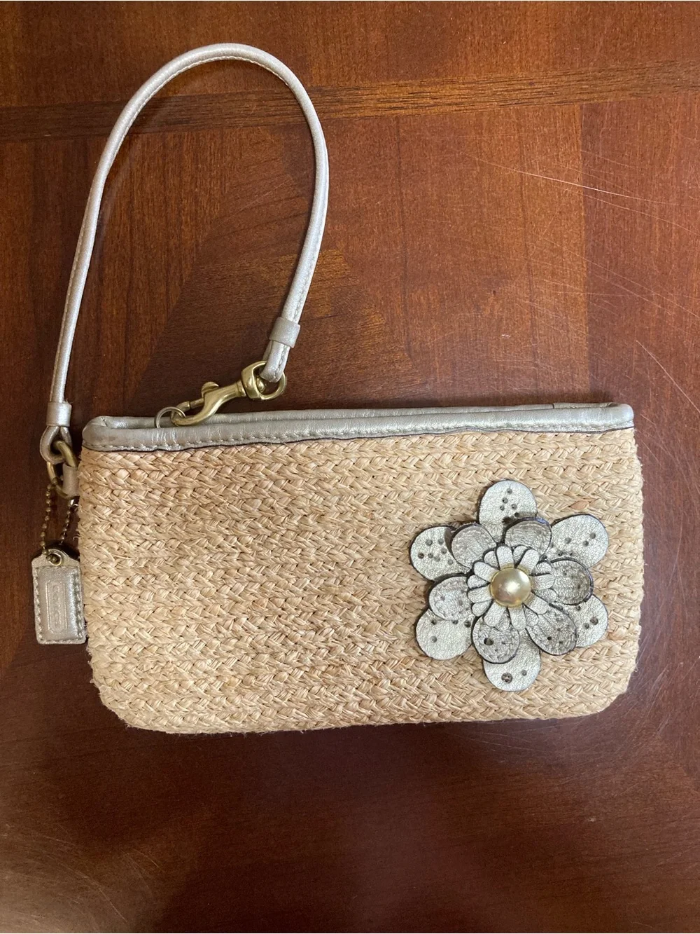 Coach Vintage Bleecker Woven Straw Floral Appliqué Wristlet - Very Rare - EUC